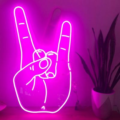 Alternating Sign of the Horns / Peace Sign Neon Wall Art