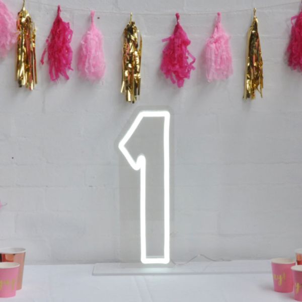  First Birthday Party Cake Smash Decor Light One Sign 18x11.8in  LED Sweet One Neon Light with Transparent Background Light Up Number One  Sign (18One) : Tools & Home Improvement