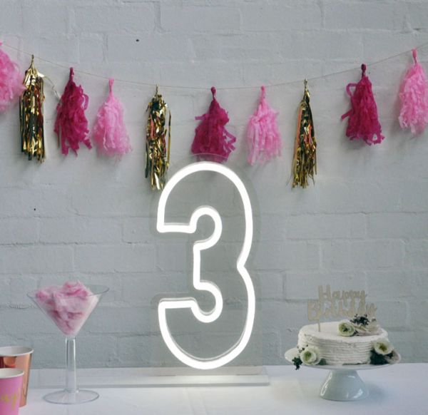 * 3 * Neon Number Sign for Birthday Parties, Anniversaries & Events
 - photo from CustomNeon.com