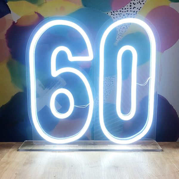 60 LED Neon Number Light for 60th Birthday Party / Anniversary