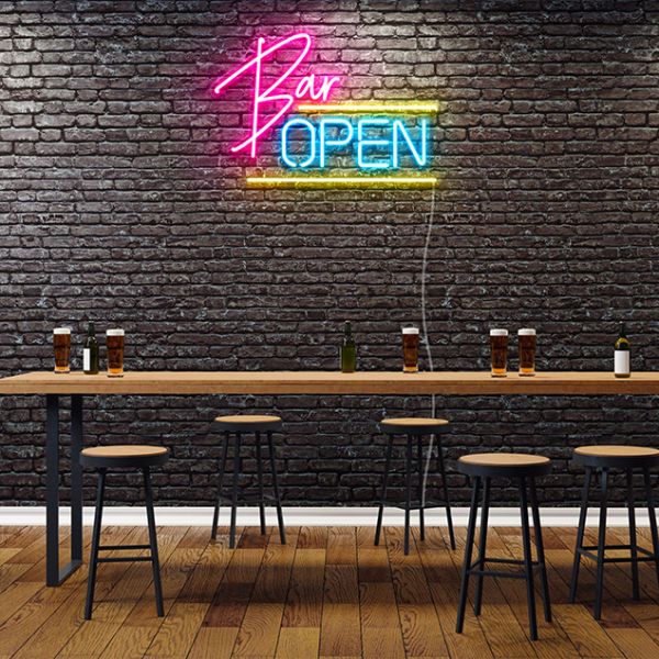 Bar Open Neon Sign pre-designed light-up wall art from Custom Neon®