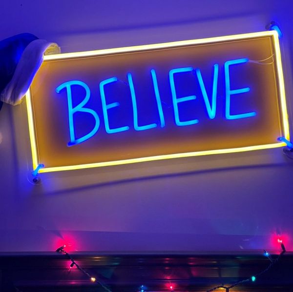 Believe Custom Neon® sign in dark blue and yellow @devinmathias