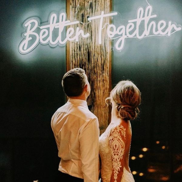 Better Together wedding decor sign with bride and groom - photo from CustomNeon.com