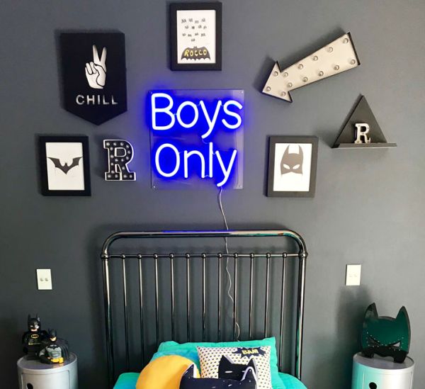 * Boys Only *Neon Light for Kid’s Bedroom! Keep the girls out with this cool neon sign for your son's bedroom.  - photo from CustomNeon.com