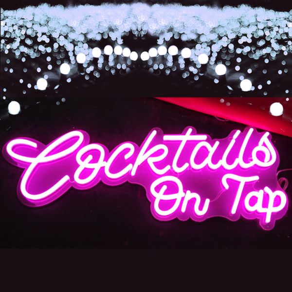 Custom Neon's bar signs range includes this ultra cool cursive word sign * Cocktails On Tap *. - photo CustomNeon.co.uk