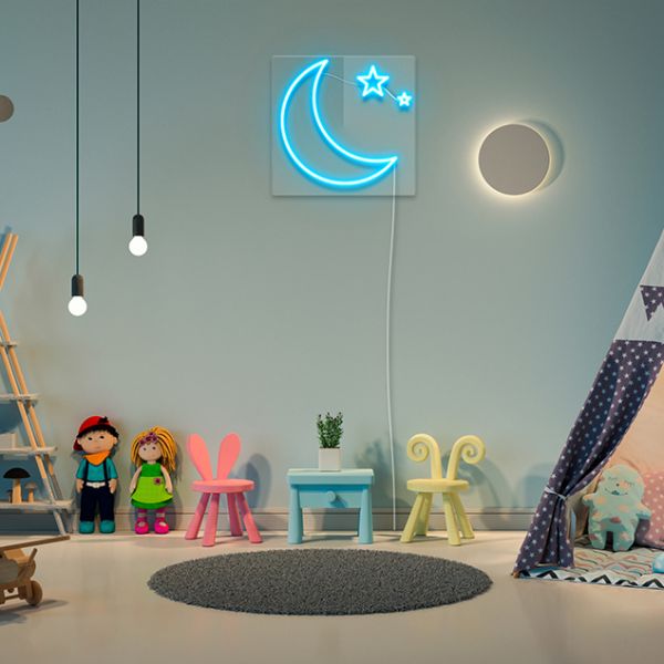 Crescent Moon with Stars  pre-designed light-up wall art from Custom Neon®