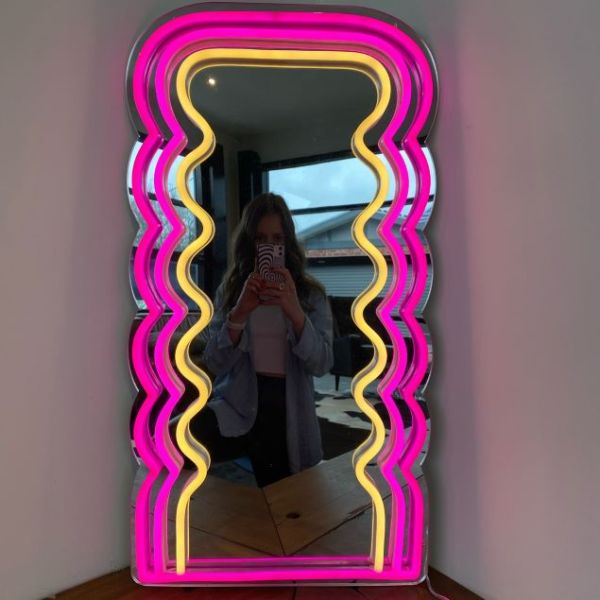 Y2K Wavy Pink Neon Mirror  CUSTOM NEON® Y2K Room Decor
