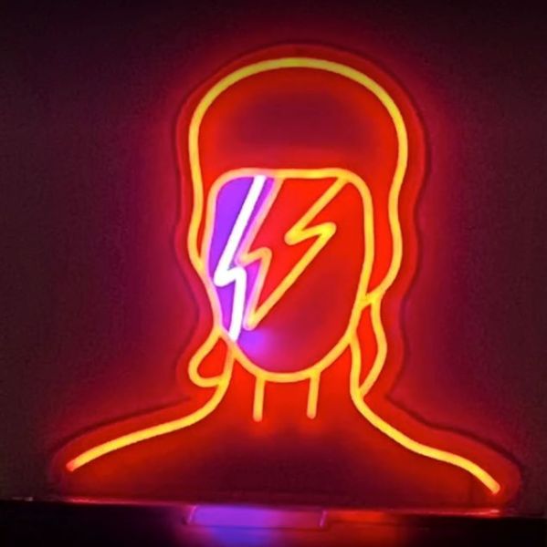 Iconic Bowie neon sign in red with a red and blue lightning bolt - by Custom Neon®