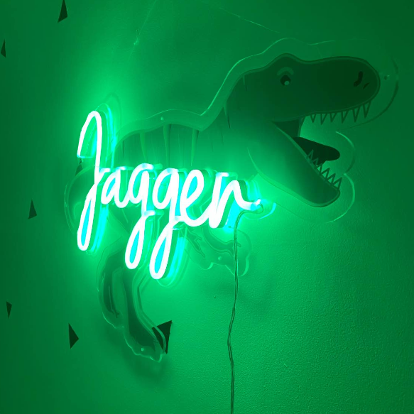 Dinosaur neon name sign close up - from Custom Neon®