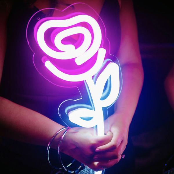 Handheld LED Neon Bridesmaids Bouquet - photo from CustomNeon.com