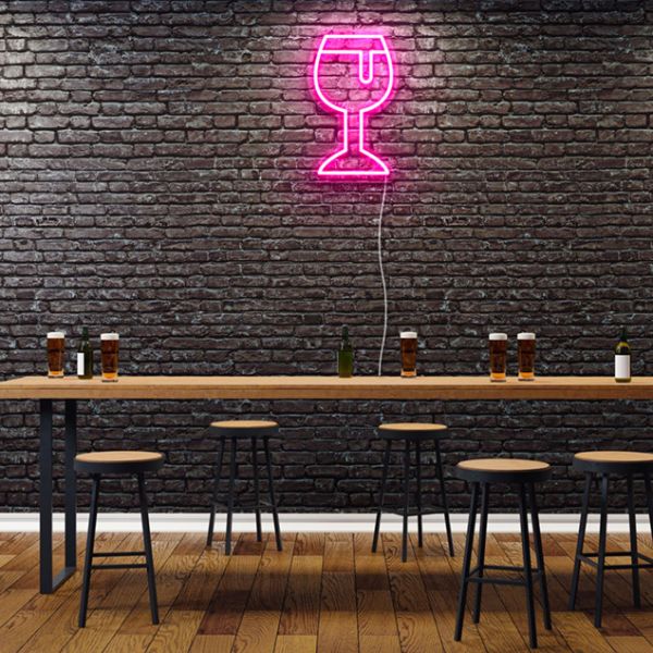 Glass of Wine Neon Sign: pre-designed light-up wall art from Custom Neon®