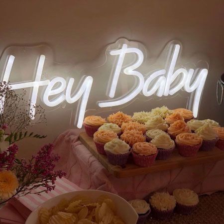 Hey Baby Neon Sign for Baby Showers, Sip n See & Welcome Baby Parties - photo from Custom Neon by Neon Collective