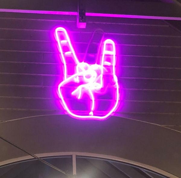 Peace Sign / Sign of the Horns Alternating Neon Sign - photos CustomNeon.com