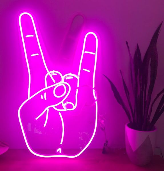 Sign of the horns / Rock On neon art in pink - Custom Neon®