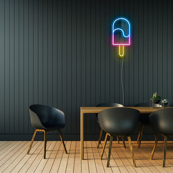 Ice Pop light shown wall mounted above a dining table - by Custom Neon®