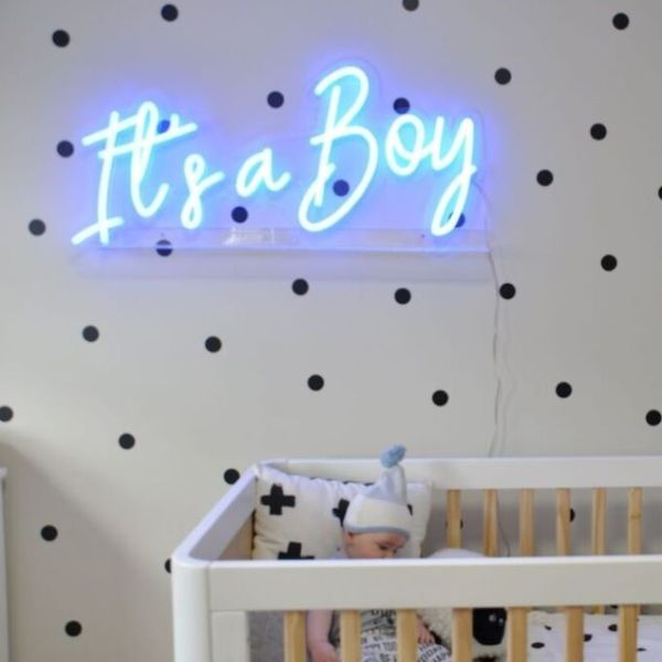 It's a Boy faux neon sign shown as nursery room decor
 - from Custom Neon®