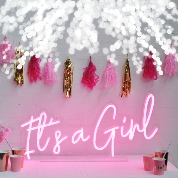 It's a Girl Pink Neon Sign for Welcome Baby / Sip & See Parties - from Custom Neon 