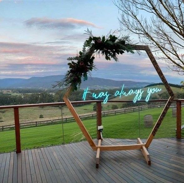 It Was Always You light blue sign on a wooden frame at a country wedding - from @customneon