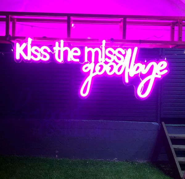 Kiss the Miss Goodbye Neon Sign for Bridal Shower / Bachelorette Party - photo CustomNeon.com