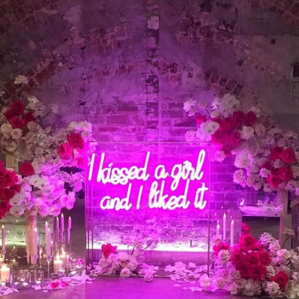 I Kissed a Girl and I liked It LGBTQ+ wedding sign - photo CustomNeon.co.uk