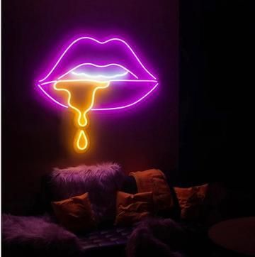 Drooling lips neon art as living room decor - from Custom Neon