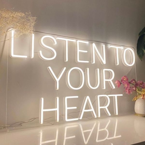 Listen To Your Heart off white Custom Neon® lyrics sign @hilaryholmesmakeup