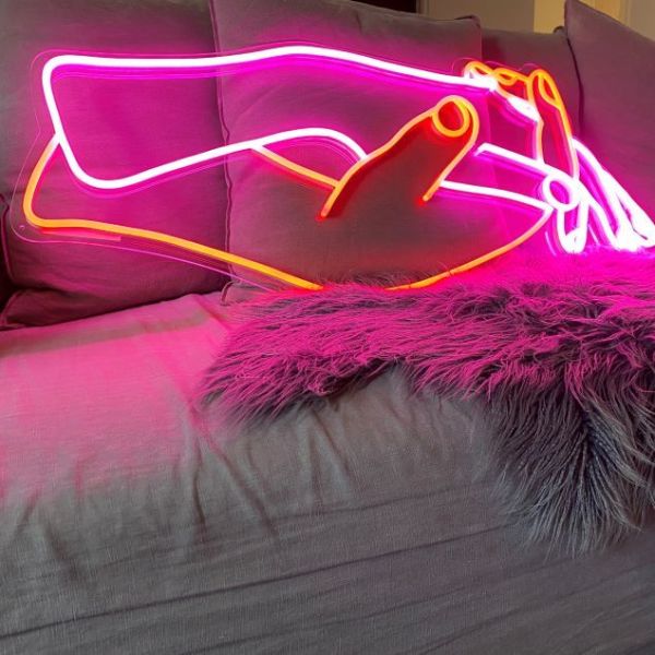 Lovers Holding Hands faux neon sign shown illuminated/turned on - from Custom Neon