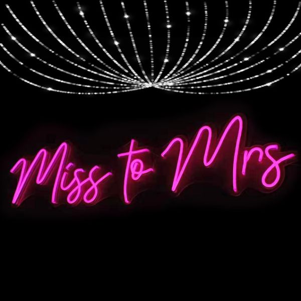 Miss to Mrs LED Neon sign in a cursive font - photo from CustomNeon.co.uk