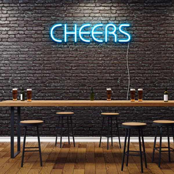 Modern Neon Cheers Sign pre-designed light-up wall art from Custom Neon®