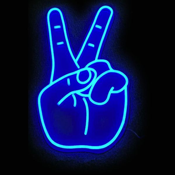 Peace hand blue neon sign - photo from CustomNeon.com