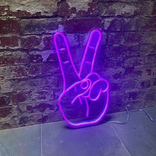 Peace hand LED neon light show in purple turned OFF - from Custom Neon