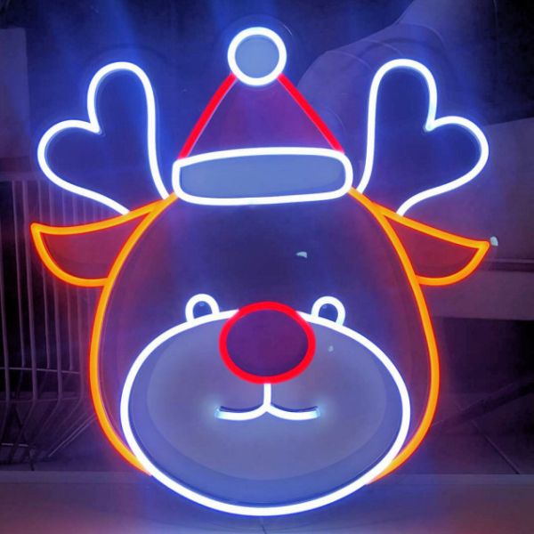 UV printed LED reindeer shown illuminated (turned on) - photo from CustomNeon.co.uk

