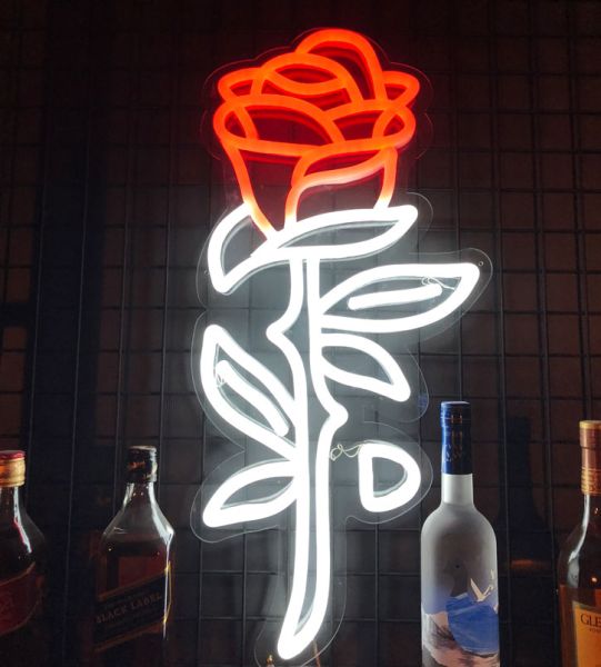 Aesthetic red and white LED neon rose in a bar @customneon @bloomvenue