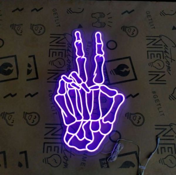 Skeleton Hand Peace Sign | Aesthetic Wall Art by Custom Neon®