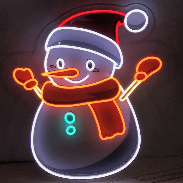 UV Printed Neon Snowman shown illuminated - photo from CustomNeon.co.uk