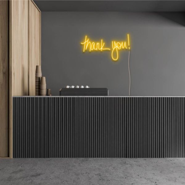thank You! neon flex sign shown wall mounted in a cafe - from Custom Neon®