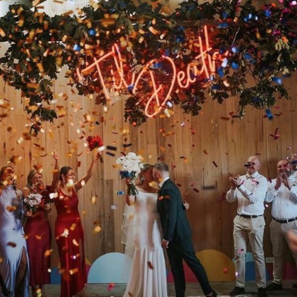 Til Death large LED neon sign in red made by @customneon for an wedding @thewarehousegeelong