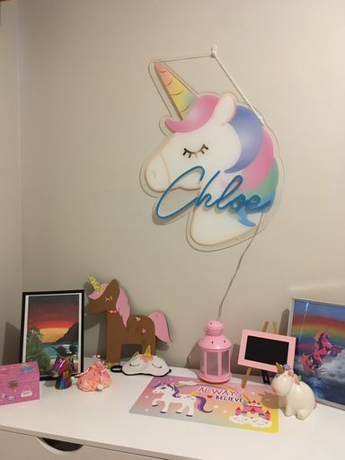Unicorn neon name sign in blue turned off - from Custom Neon