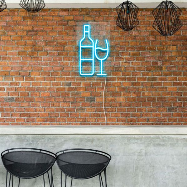 Neon Wine Bottle & Glass LED Light: pre-designed light-up wall art from Custom Neon®
