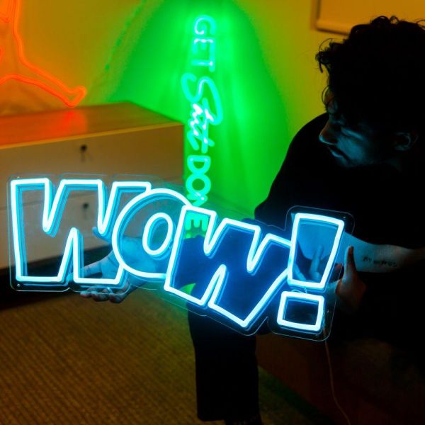 WOW blue LED neon sign from Custom Neon®