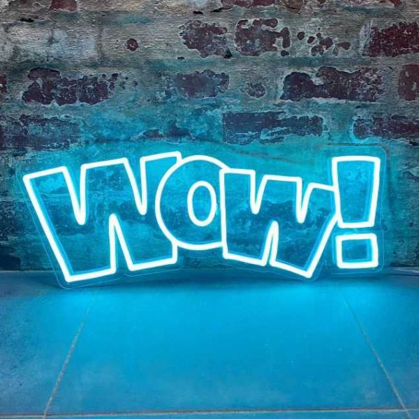 WOW! Neon Light Sign in bright blue from Custom Neon