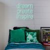 Dream Create Inspire mint green LED neon sign in boy's bedroom - made by CUSTOM NEON®