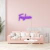 Fashion neon sign in purple shown as living room wall art - from Custom Neon