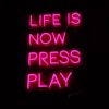Live is now press play pink neon flex sign on acrylic backboard - from Custom Neon