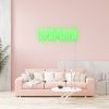 Miami LED Neon Light shown in bright green on a soft pink wall - by CUSTOM NEON®