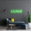 Miami LED Neon Light shown in bright green on a dark grey wall - by CUSTOM NEON®