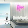 Dark pink CUSTOM NEON® Miami Sign on beach house bedroom wall