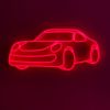 CUSTOM NEON® Garage Signs: Red Porche LED wall art shown illuminated against a dark background in dim light