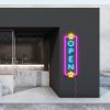 Vertical LED neon outdoor open sign with emoji style stars at both ends - from CustomNeon.com