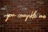 You Complete Me faux neon sign shown hung from a brick wall - Custom Neon®